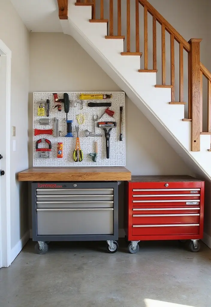 27 Under Stairs Storage Ideas That Maximize Every Inch - 15. Tool Storage Station