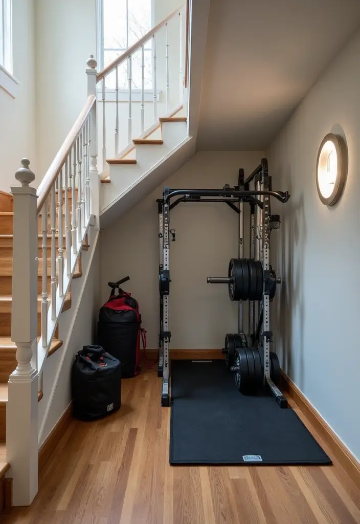 27 Under Stairs Storage Ideas That Maximize Every Inch - 22. Personal Gym Corner