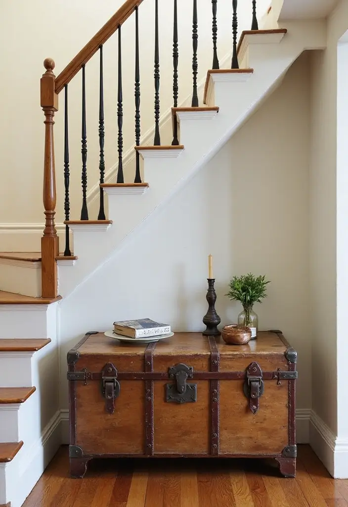27 Under Stairs Storage Ideas That Maximize Every Inch - 26. Vintage Trunk Storage
