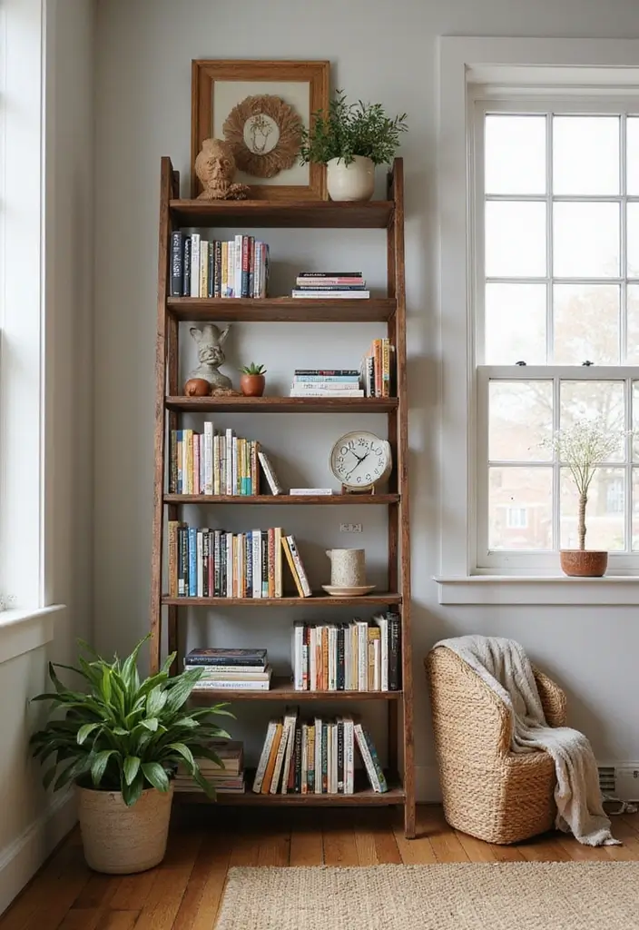28 Dorm Storage Ideas That Save Space Instantly - 18. Ladder Bookshelf
