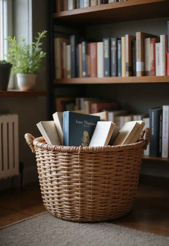 28 Dorm Storage Ideas That Save Space Instantly - 24. Baskets for Books