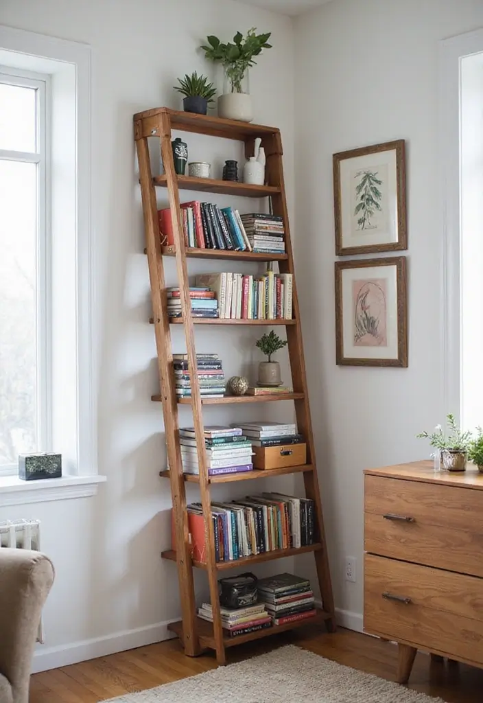 28 Dorm Storage Ideas That Save Space Instantly - 27. DIY Bookshelf Ladder
