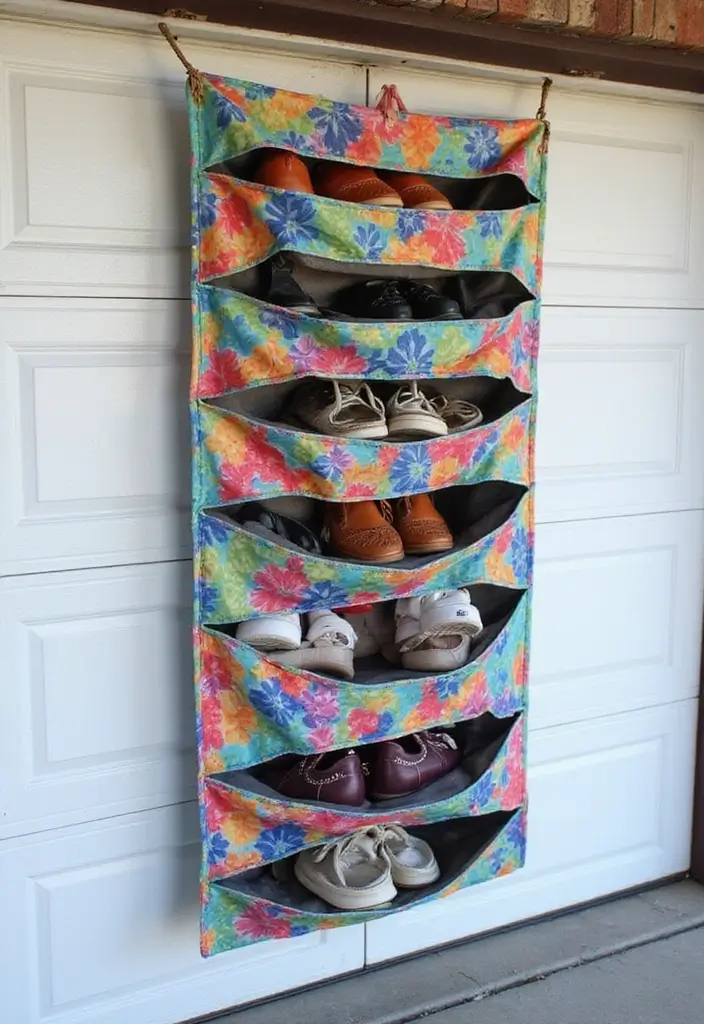 28 Garage Shoe Storage Ideas for a Clean Space - 10. Hanging Fabric Shoe Organizer