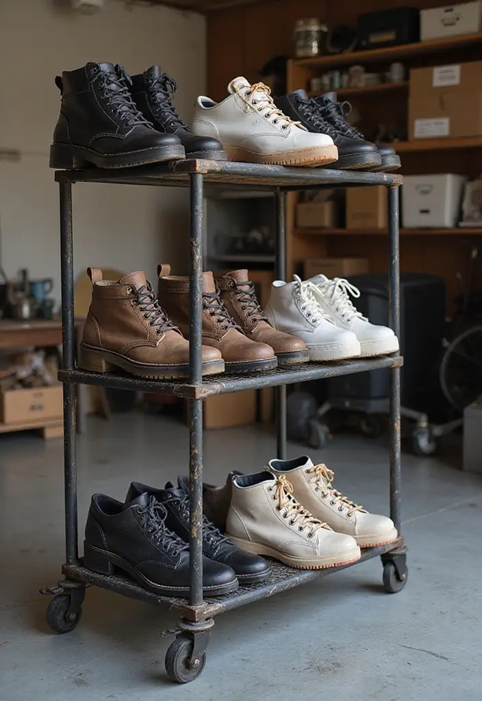 28 Garage Shoe Storage Ideas for a Clean Space - 15. Rolling Shoe Cart
