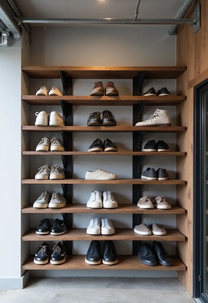 28 Garage Shoe Storage Ideas for a Clean Space - 16. Tiered Shoe Shelves