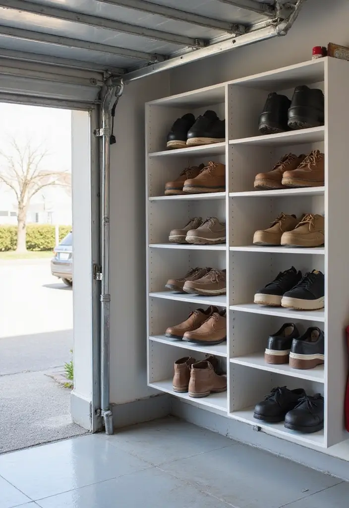 28 Garage Shoe Storage Ideas for a Clean Space - 24. Sliding Shoe Shelves