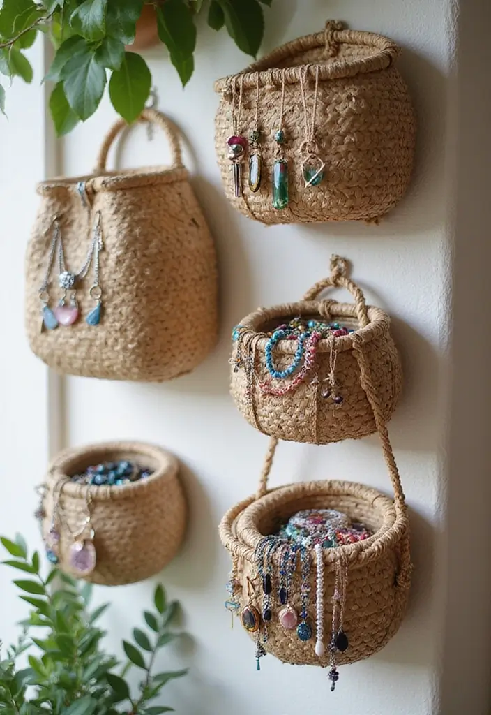 28 Jewelry Storage Ideas That Look Chic and Neat 23 28 Jewelry Storage Ideas That Look Chic and Neat - 23. Hanging Woven Baskets
