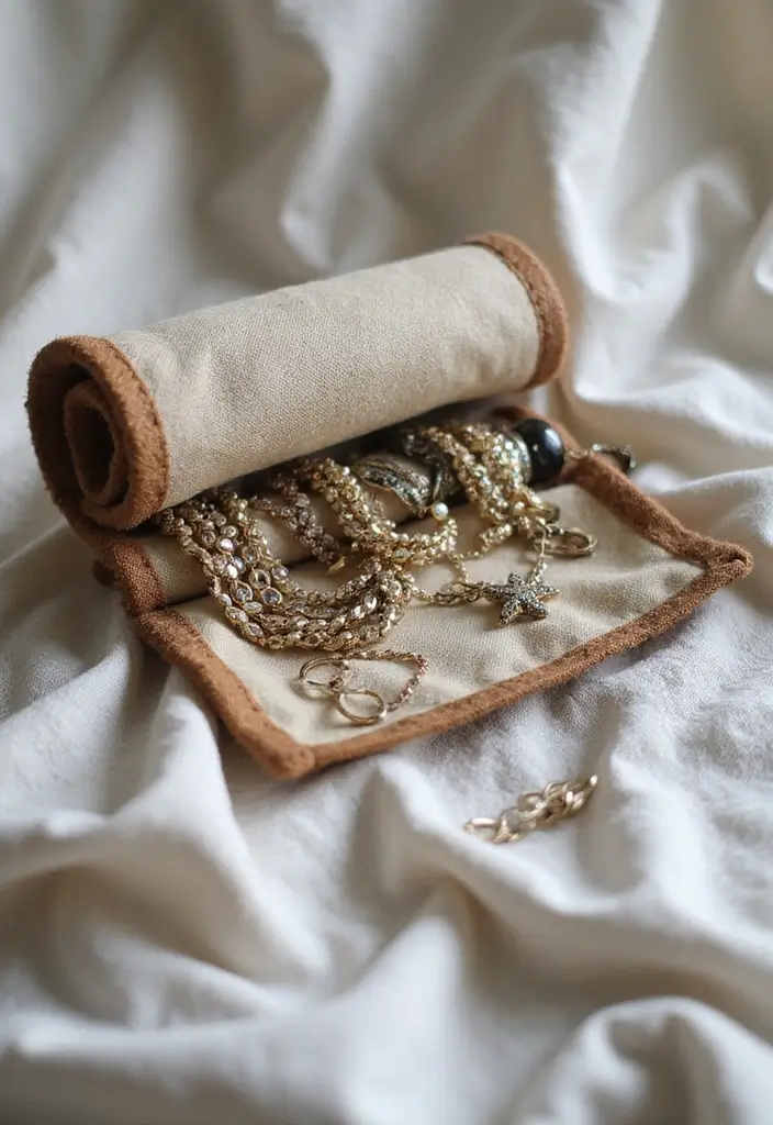 28 Jewelry Storage Ideas That Look Chic and Neat 3 28 Jewelry Storage Ideas That Look Chic and Neat - 3. Fabric Jewelry Rolls