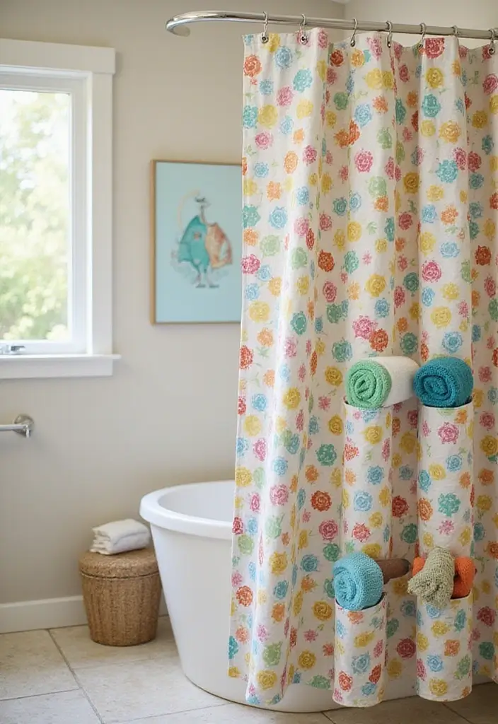 28 Towel Storage Ideas for Bathrooms You’ll Love - 10. Shower Curtain with Pockets