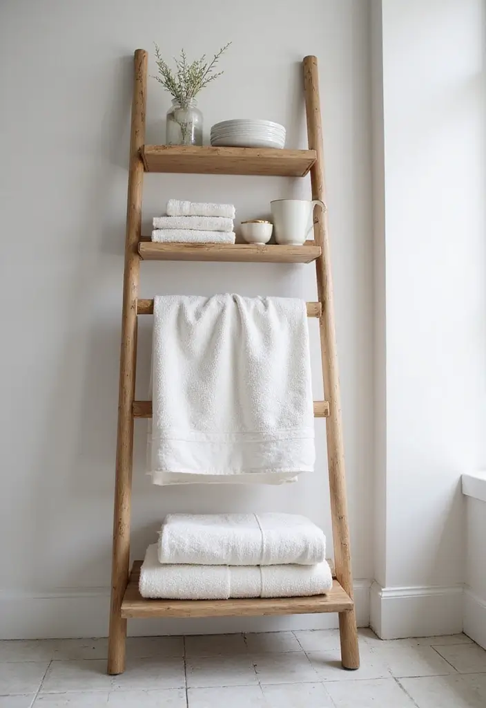 28 Towel Storage Ideas for Bathrooms You’ll Love - 12. Ladder Shelf with Towel Storage