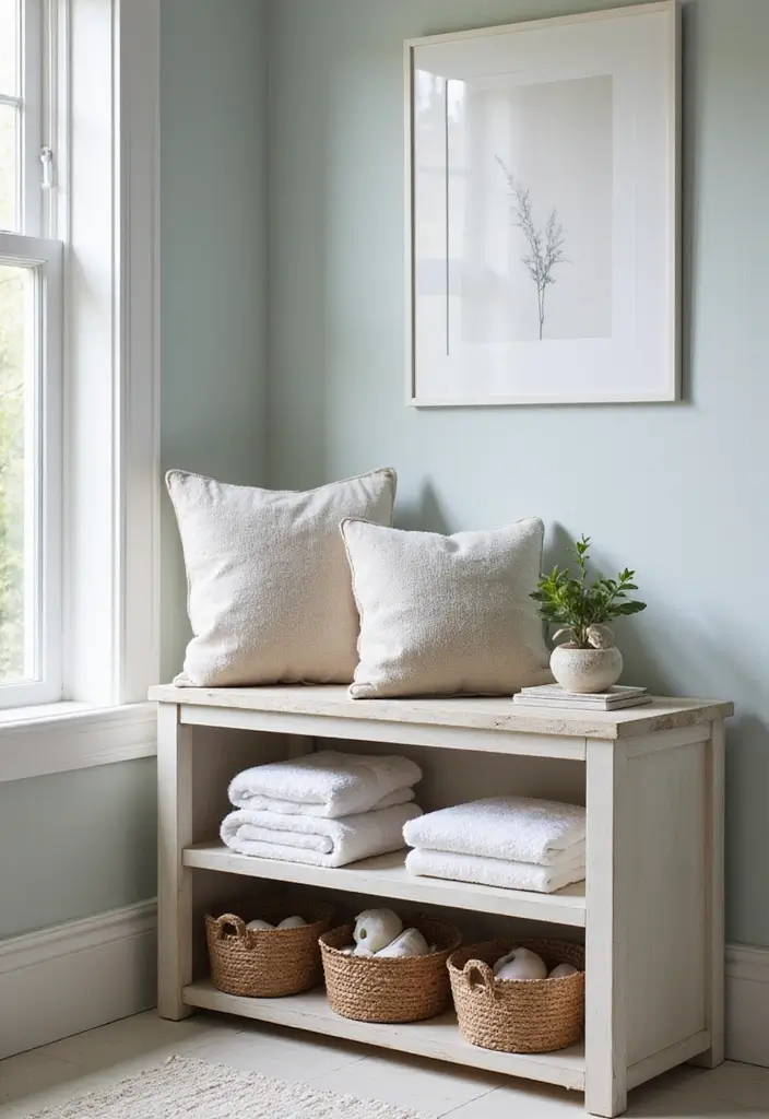 28 Towel Storage Ideas for Bathrooms You’ll Love - 16. Bathroom Bench with Storage