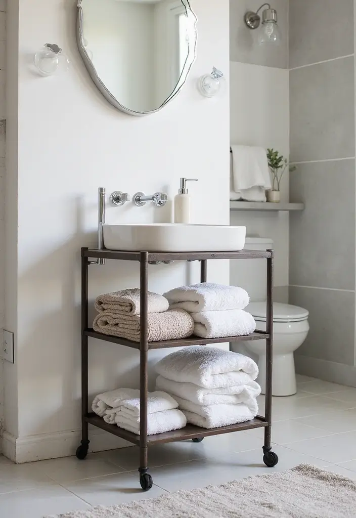 28 Towel Storage Ideas for Bathrooms You’ll Love - 19. Rolling Cart for Easy Access