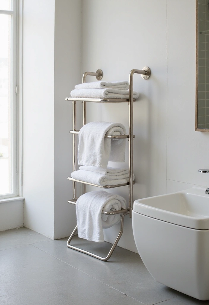 28 Towel Storage Ideas for Bathrooms You’ll Love - 20. Space-Saving Foldable Towel Holder