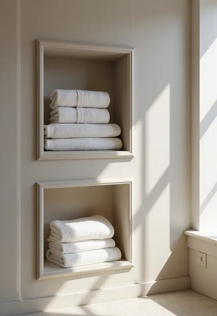 28 Towel Storage Ideas for Bathrooms You’ll Love - 26. Recessed Towel Storage