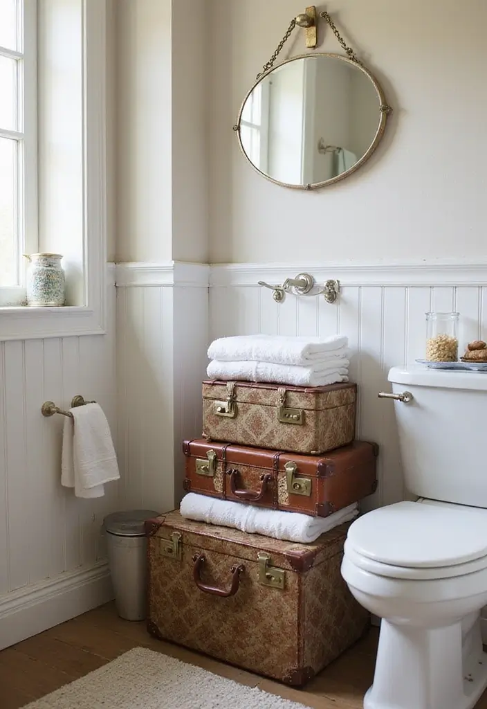 28 Towel Storage Ideas for Bathrooms You’ll Love - 4. Vintage Suitcase Storage