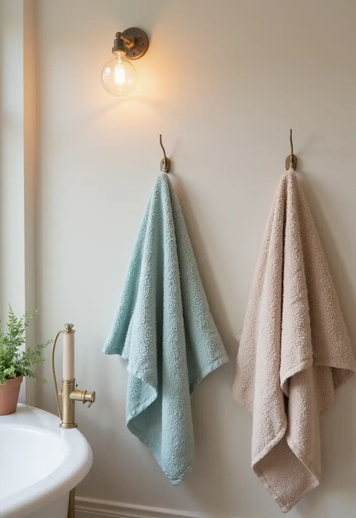 28 Towel Storage Ideas for Bathrooms You’ll Love - 7. Towel Hooks with Style