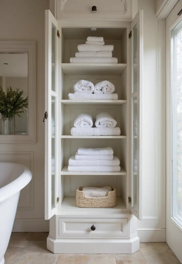 28 Towel Storage Ideas for Bathrooms You’ll Love - 8. Towel Storage Cabinets