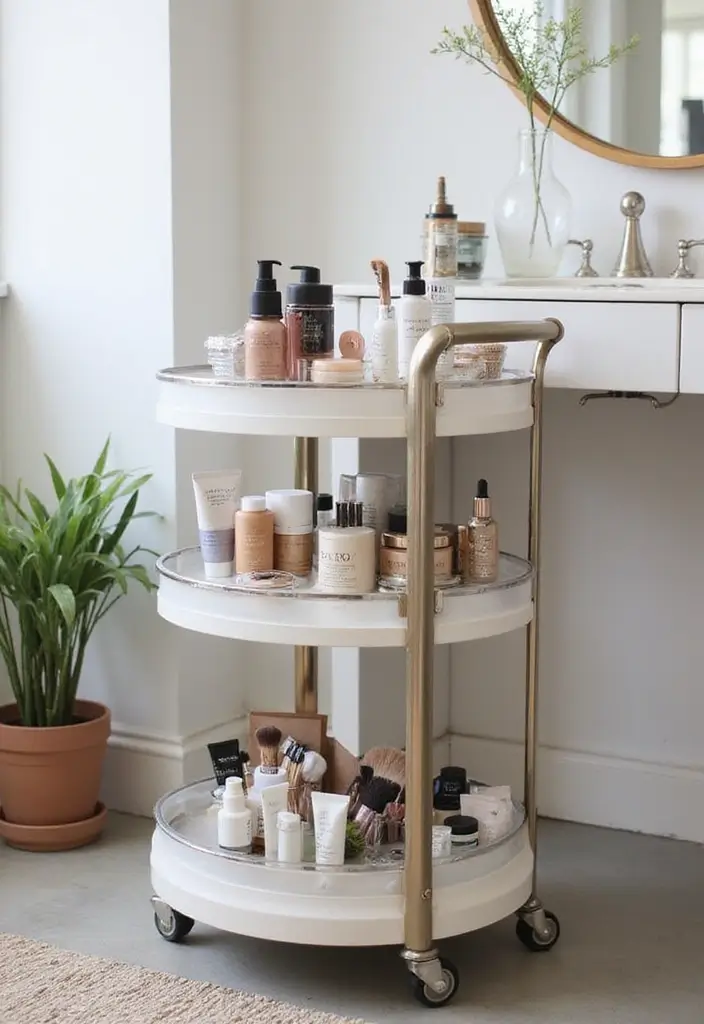 28 Vanity Organization Ideas for a Clean Look - 10. Roll-out Carts for Versatility
