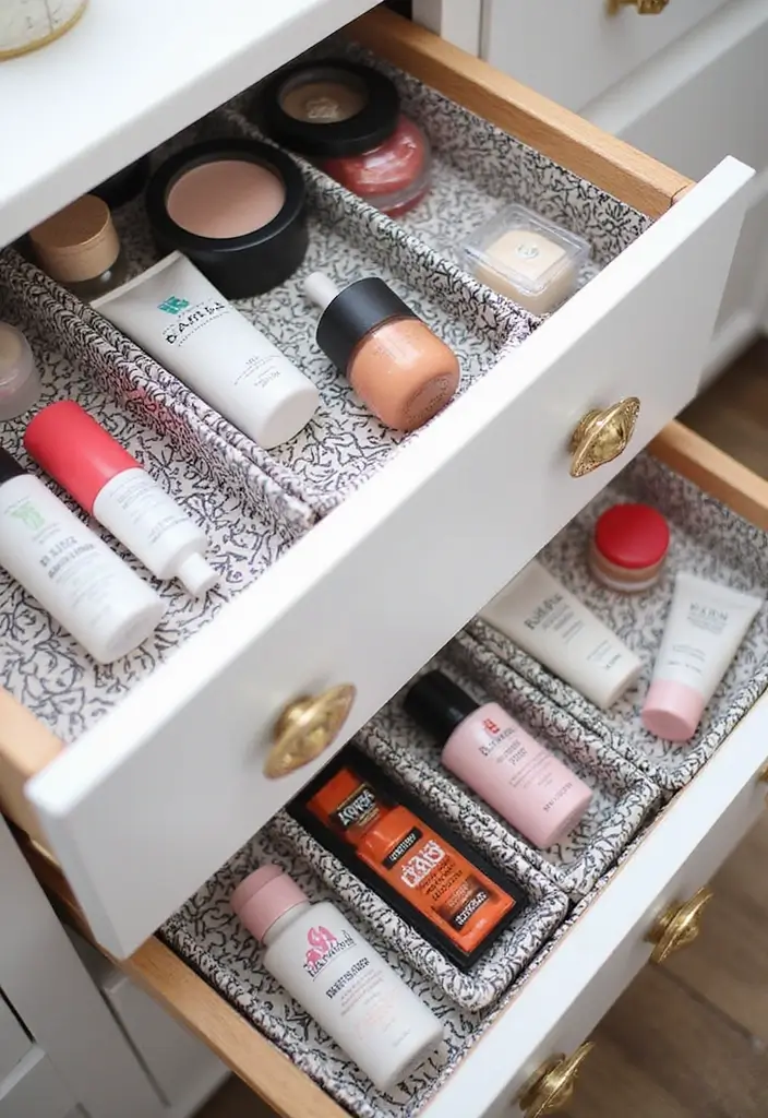 28 Vanity Organization Ideas for a Clean Look - 13. Stylish Drawer Liners