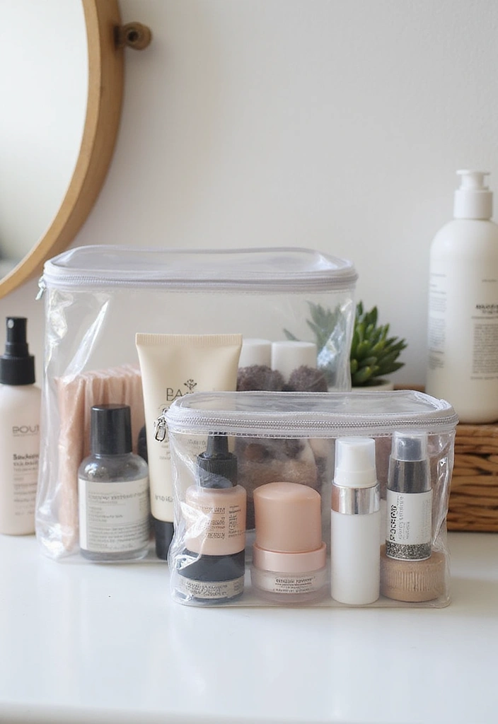 28 Vanity Organization Ideas for a Clean Look - 20. Clear Makeup Bags for On-the-Go