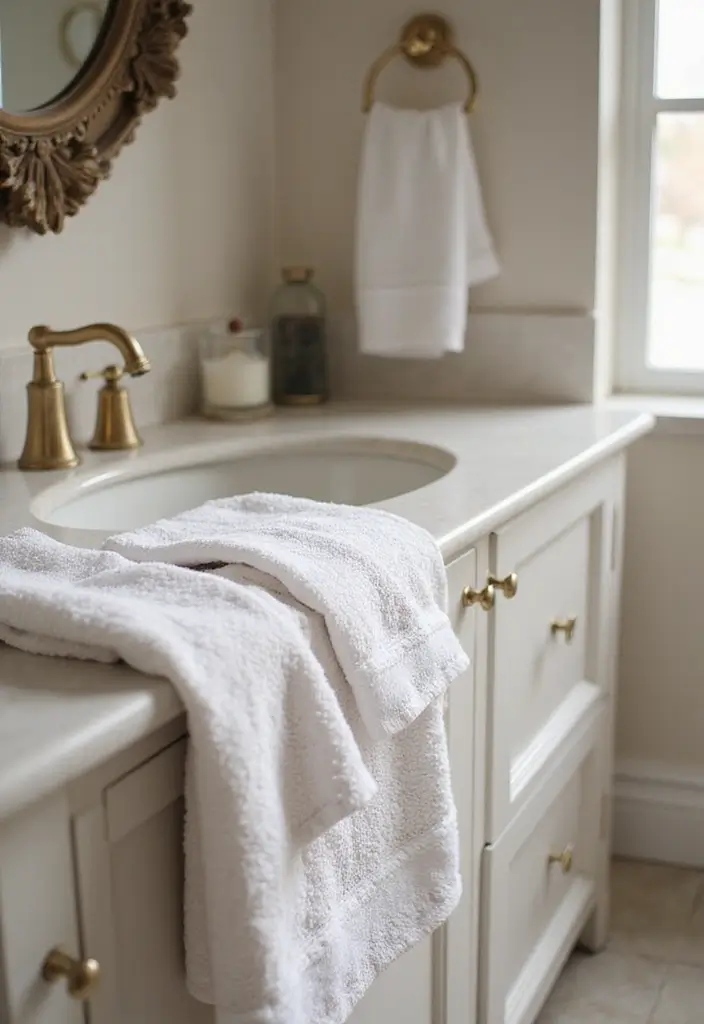 28 Vanity Organization Ideas for a Clean Look - 24. Stylish Hand Towels for a Polished Look