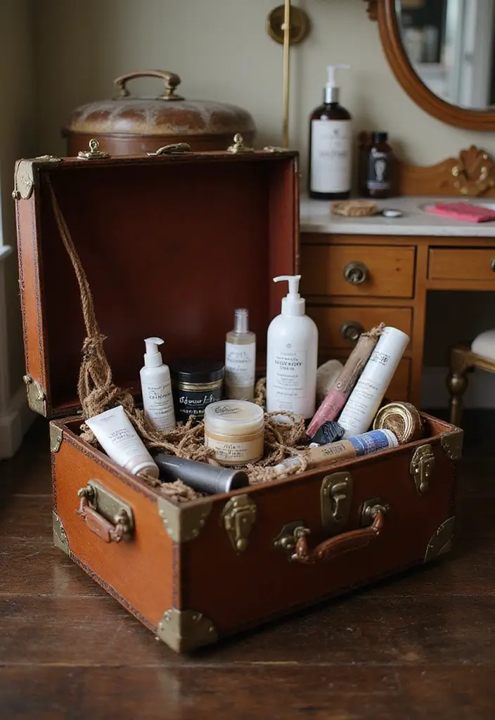 28 Vanity Organization Ideas for a Clean Look - 8. Vintage Trunks for a Unique Touch