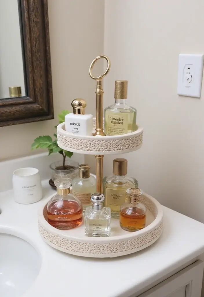 29 Bathroom Vanity Storage Ideas That Add Style - 10. Tiered Trays