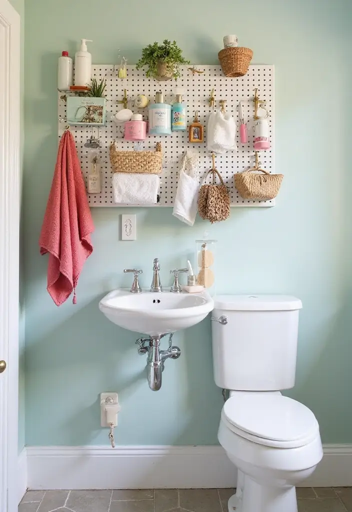 29 Bathroom Vanity Storage Ideas That Add Style - 12. Pegboard for Accessories