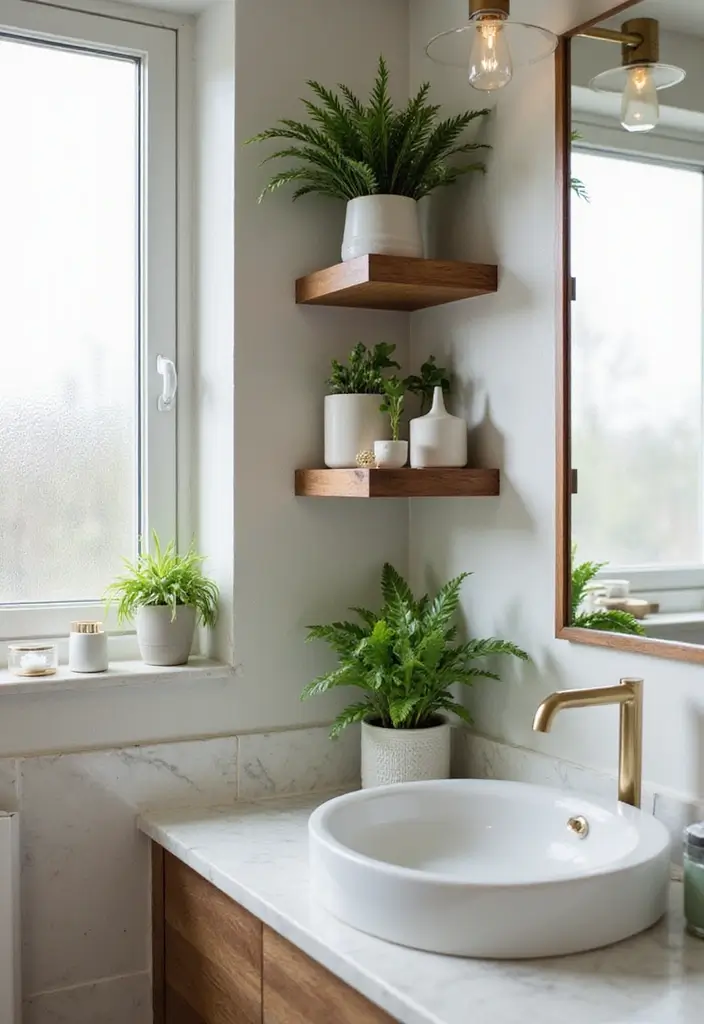 29 Bathroom Vanity Storage Ideas That Add Style - 16. Corner Shelves