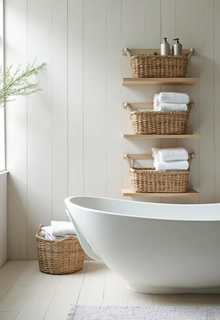 29 Bathroom Vanity Storage Ideas That Add Style - 18. Wall-Mounted Baskets