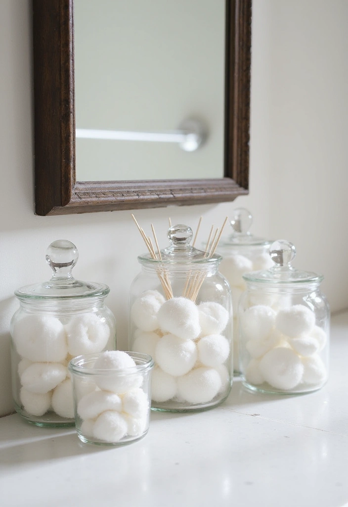 29 Bathroom Vanity Storage Ideas That Add Style - 5. Glass Jars for Small Items