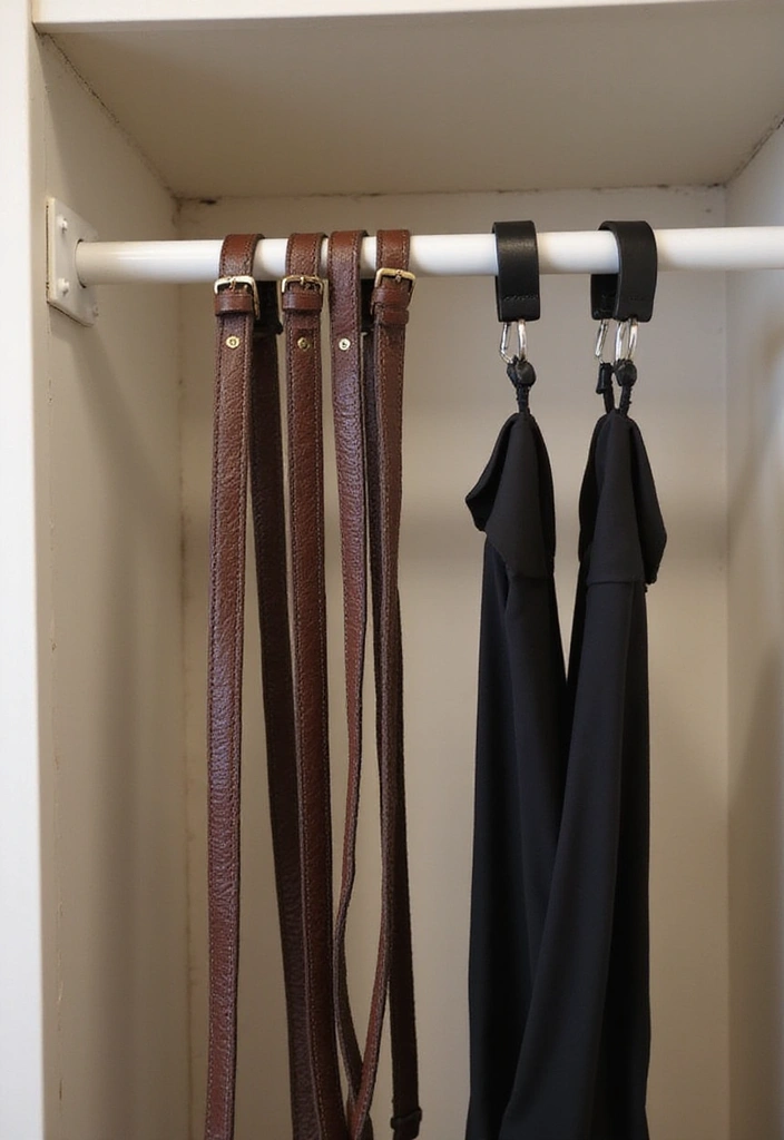 29 Belt Storage Ideas That Look Smart and Neat - 11. Tension Rod Storage