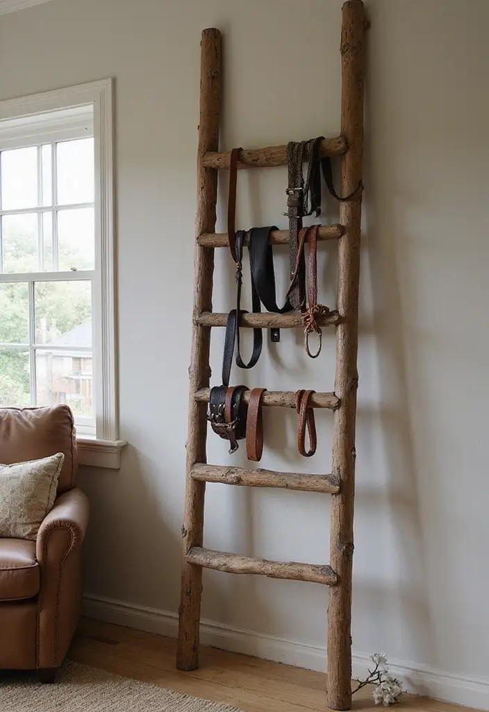 29 Belt Storage Ideas That Look Smart and Neat - 14. Hanging Ladder Storage