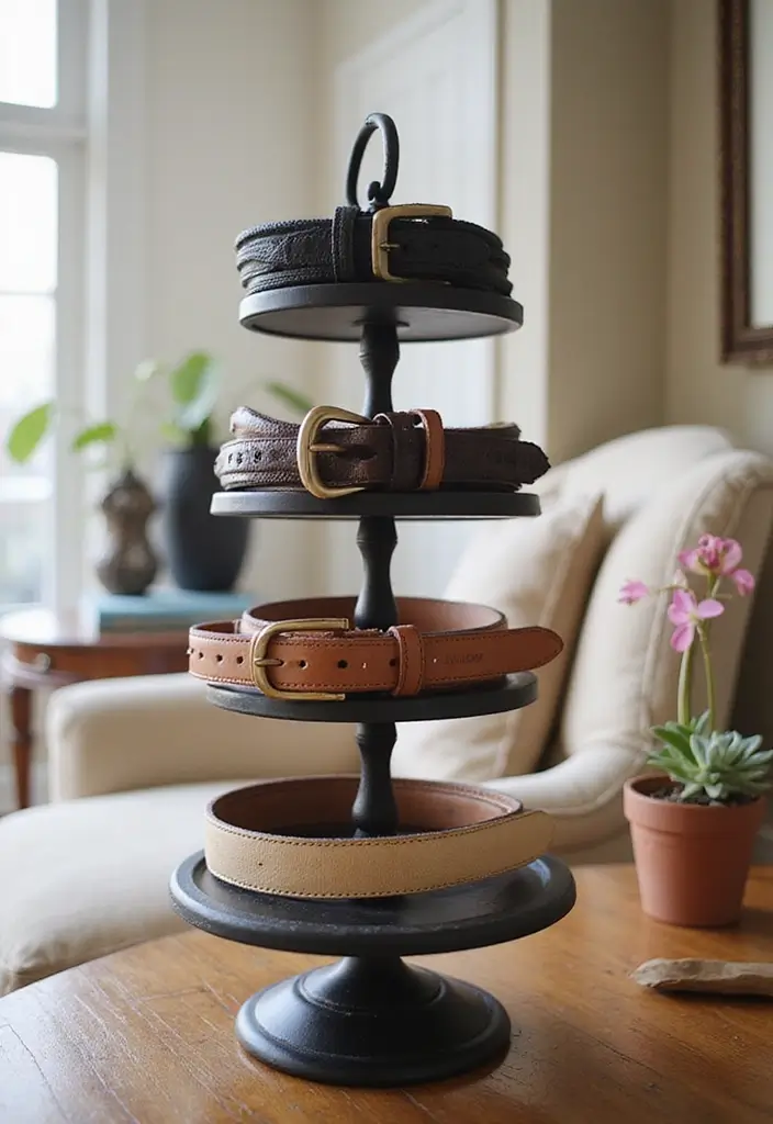 29 Belt Storage Ideas That Look Smart and Neat - 20. Tiered Stand