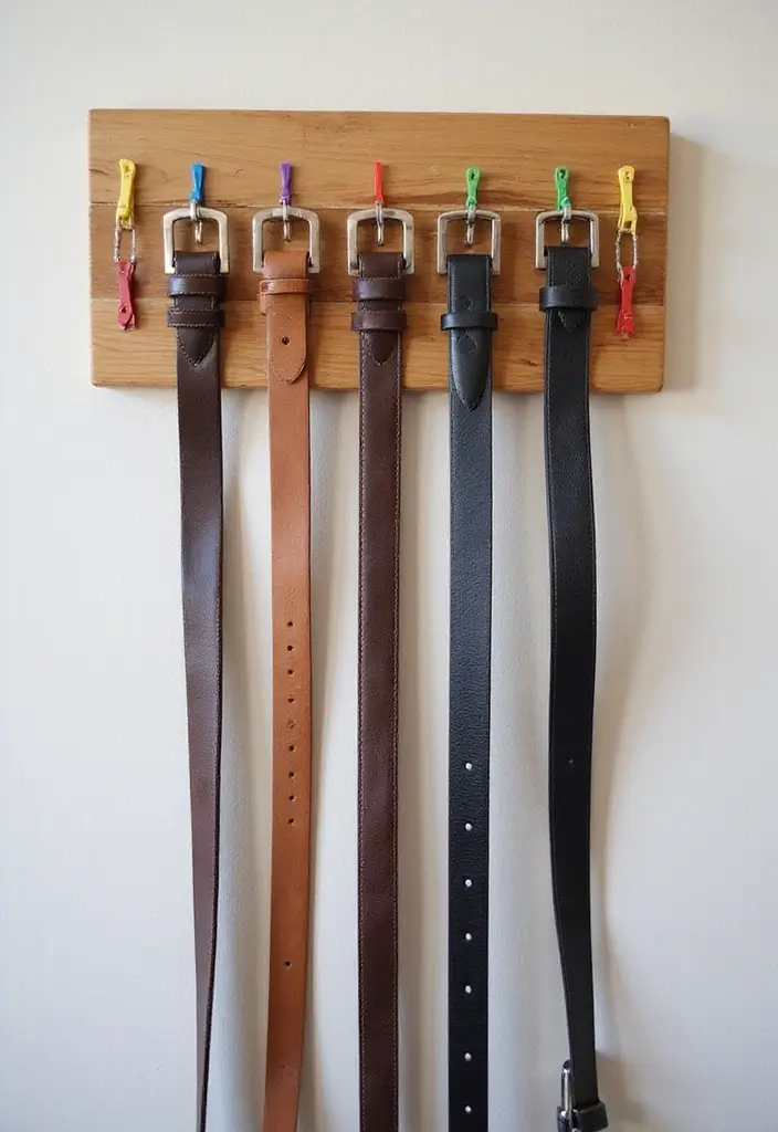 29 Belt Storage Ideas That Look Smart and Neat - 21. DIY Belt Holder with Clips