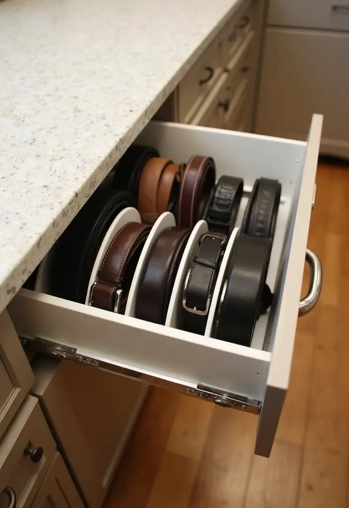 29 Belt Storage Ideas That Look Smart and Neat - 28. Drawer Slide-Out Rack