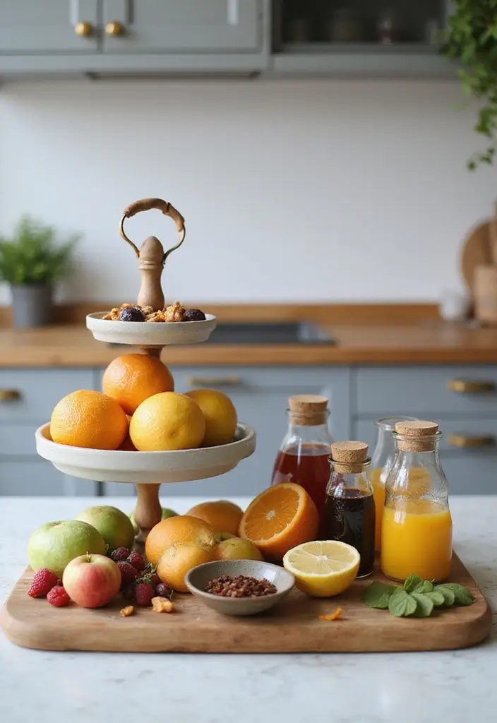 29 Kitchen Organization Cabinet Ideas That Work - 13. Tiered Trays for Countertop Display