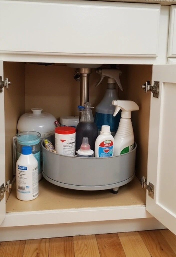 29 Kitchen Organization Cabinet Ideas That Work - 14. Lazy Susan for Under-Sink Items