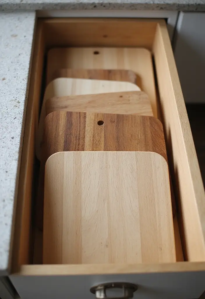 29 Kitchen Organization Cabinet Ideas That Work - 24. Drawer for Cutting Boards