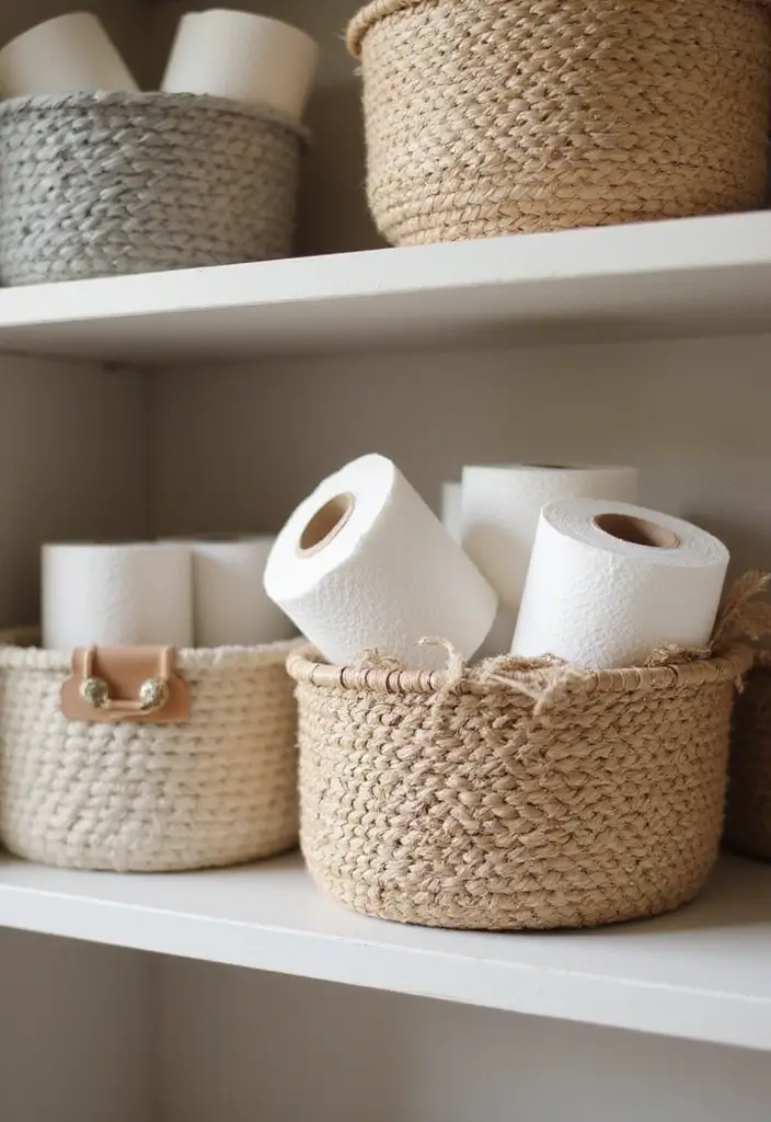 29 Toilet Paper Storage Ideas That Look Clever - 1. Decorative Baskets
