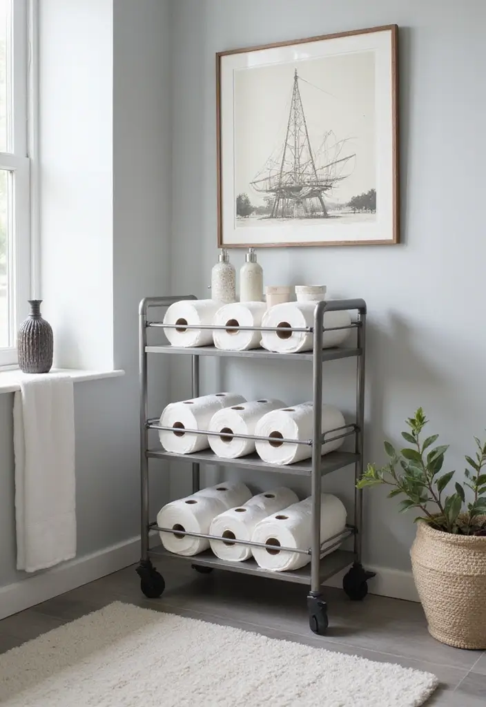 29 Toilet Paper Storage Ideas That Look Clever - 11. Bathroom Carts