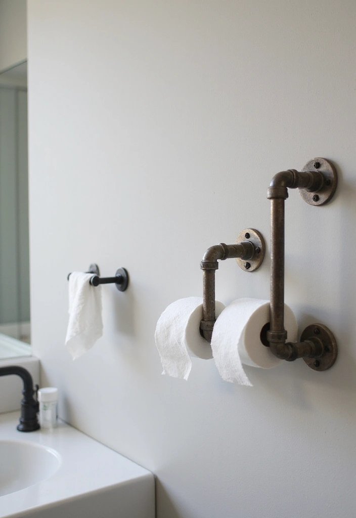 29 Toilet Paper Storage Ideas That Look Clever - 18. Industrial Pipe Holders