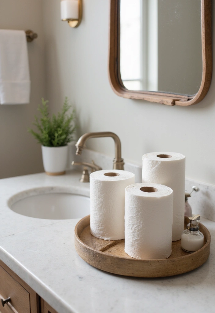 29 Toilet Paper Storage Ideas That Look Clever - 22. Decorative Trays