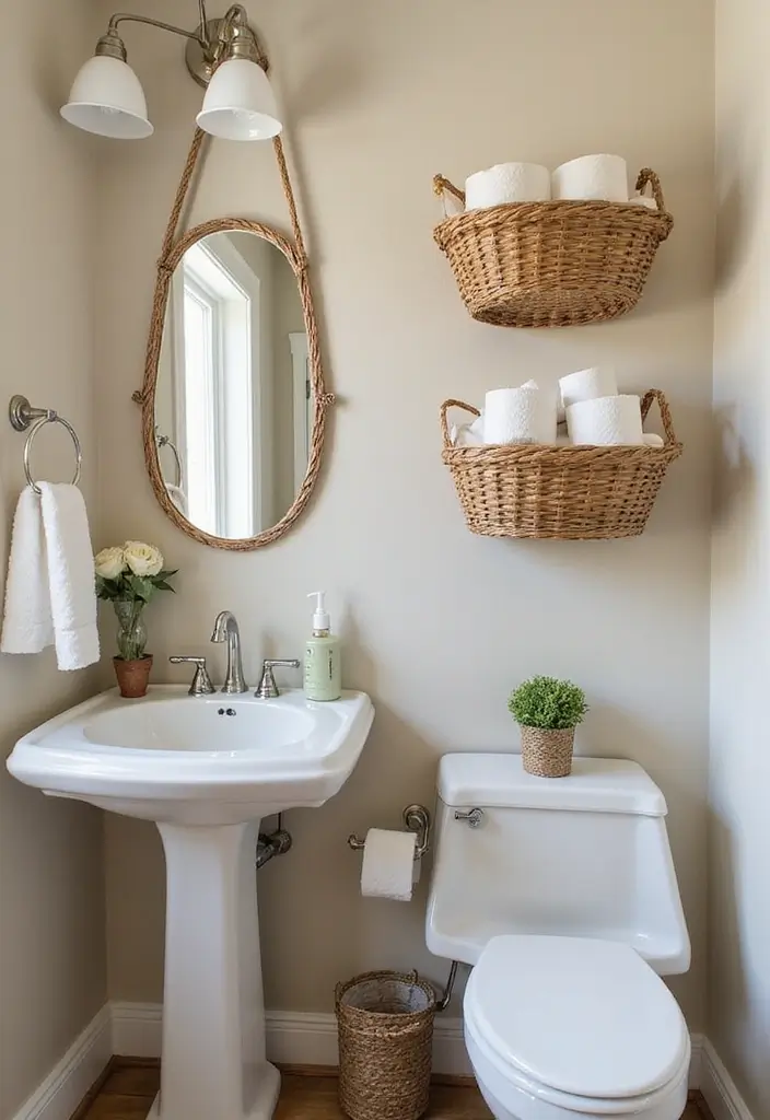 29 Toilet Paper Storage Ideas That Look Clever - 25. Hanging Baskets