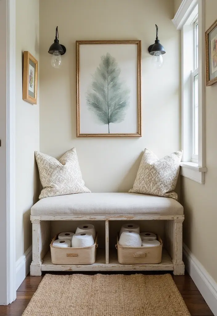 29 Toilet Paper Storage Ideas That Look Clever - 28. Storage Benches