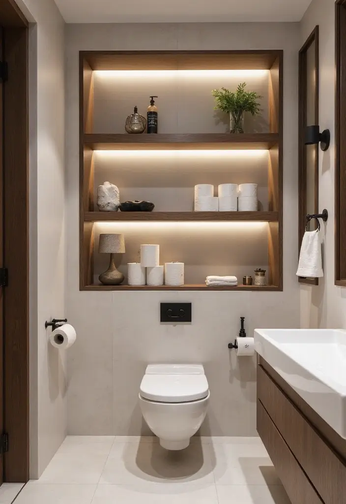 29 Toilet Paper Storage Ideas That Look Clever - 29. Artful Display Shelves