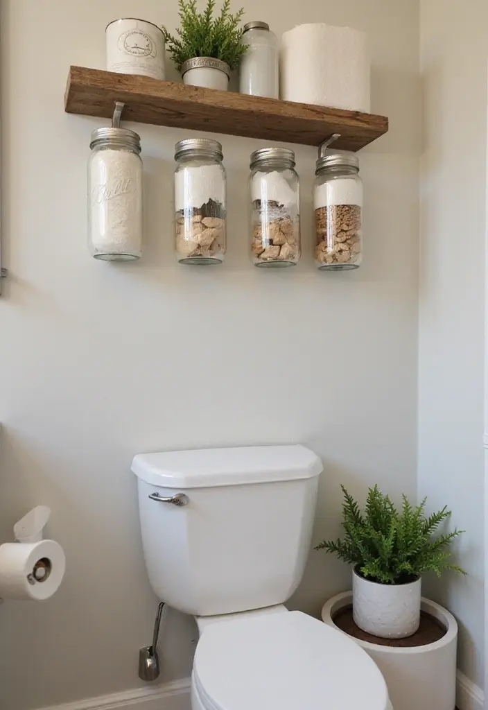 29 Toilet Paper Storage Ideas That Look Clever - 8. Mason Jar Holders