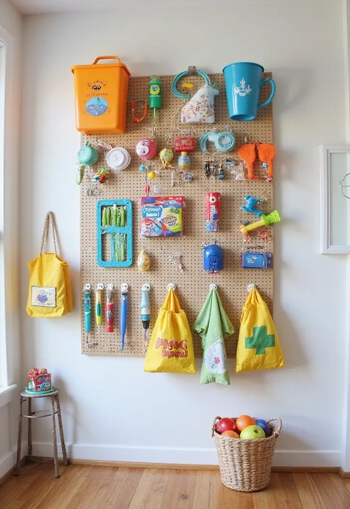29 Toy Storage Ideas That Keep Kids’ Rooms Tidy - 18. Pegboard Storage