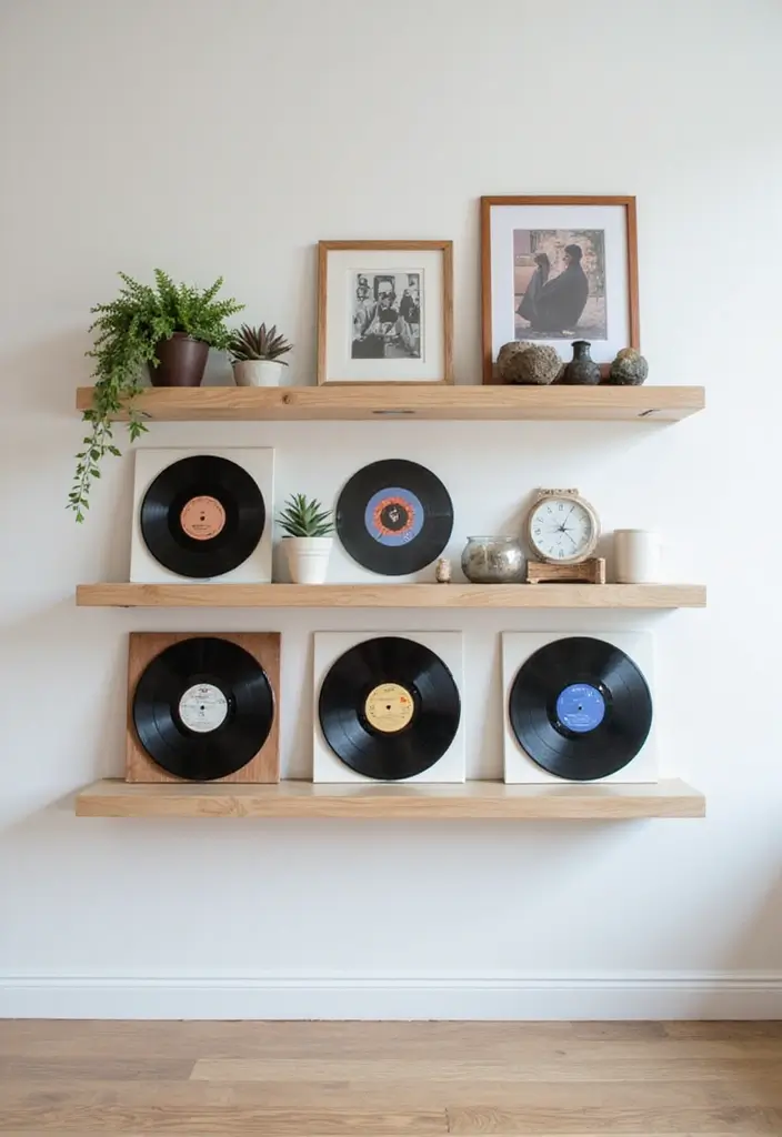 29 Vinyl Storage Ideas for Collectors - 1. Floating Shelves for an Airy Look