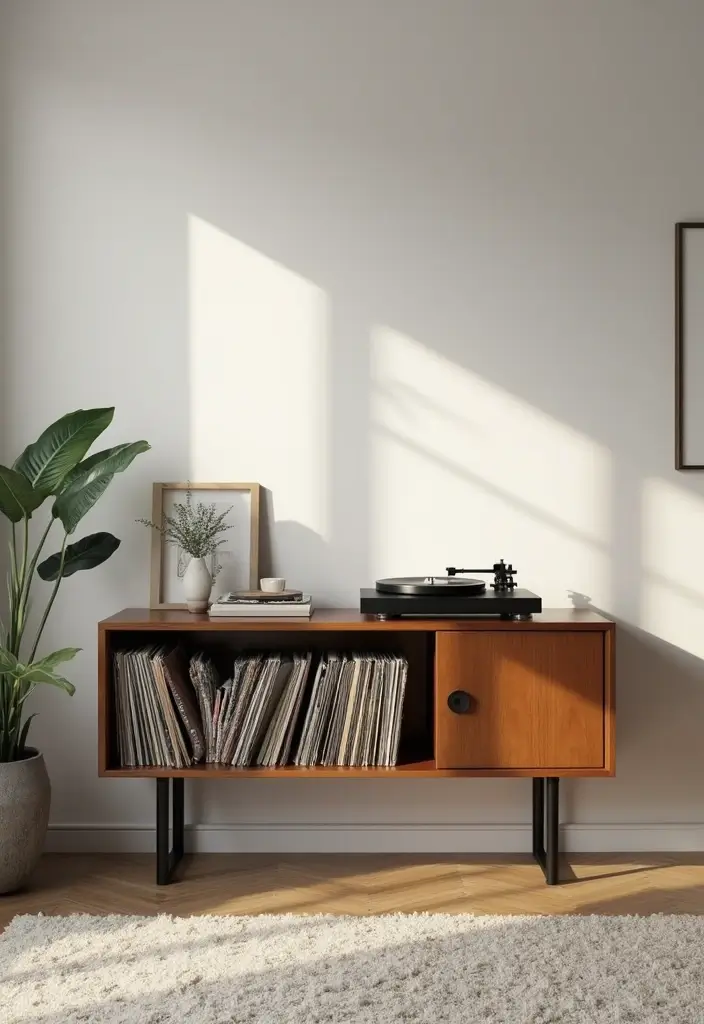 29 Vinyl Storage Ideas for Collectors - 17. Use a Console Table for Storage